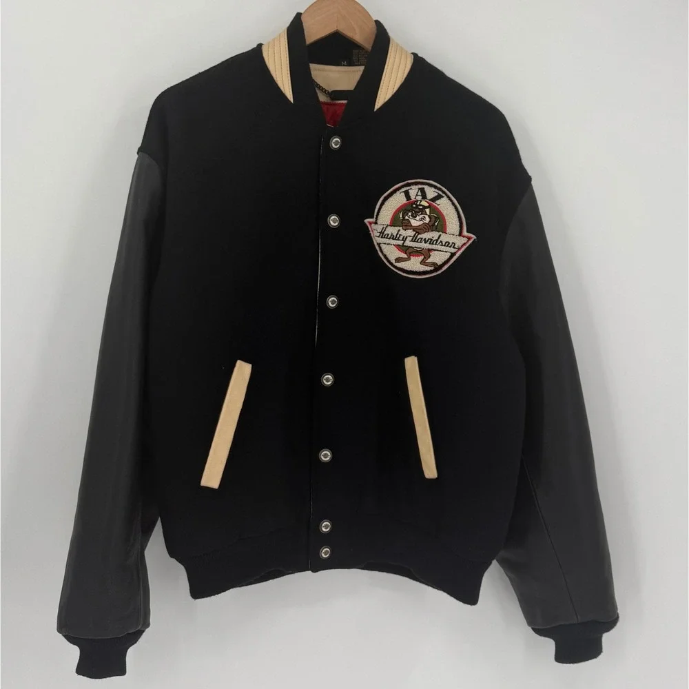 Harley Davidson x Warner Bros Taz Varsity Jacket Leather Wool Men Medium‎